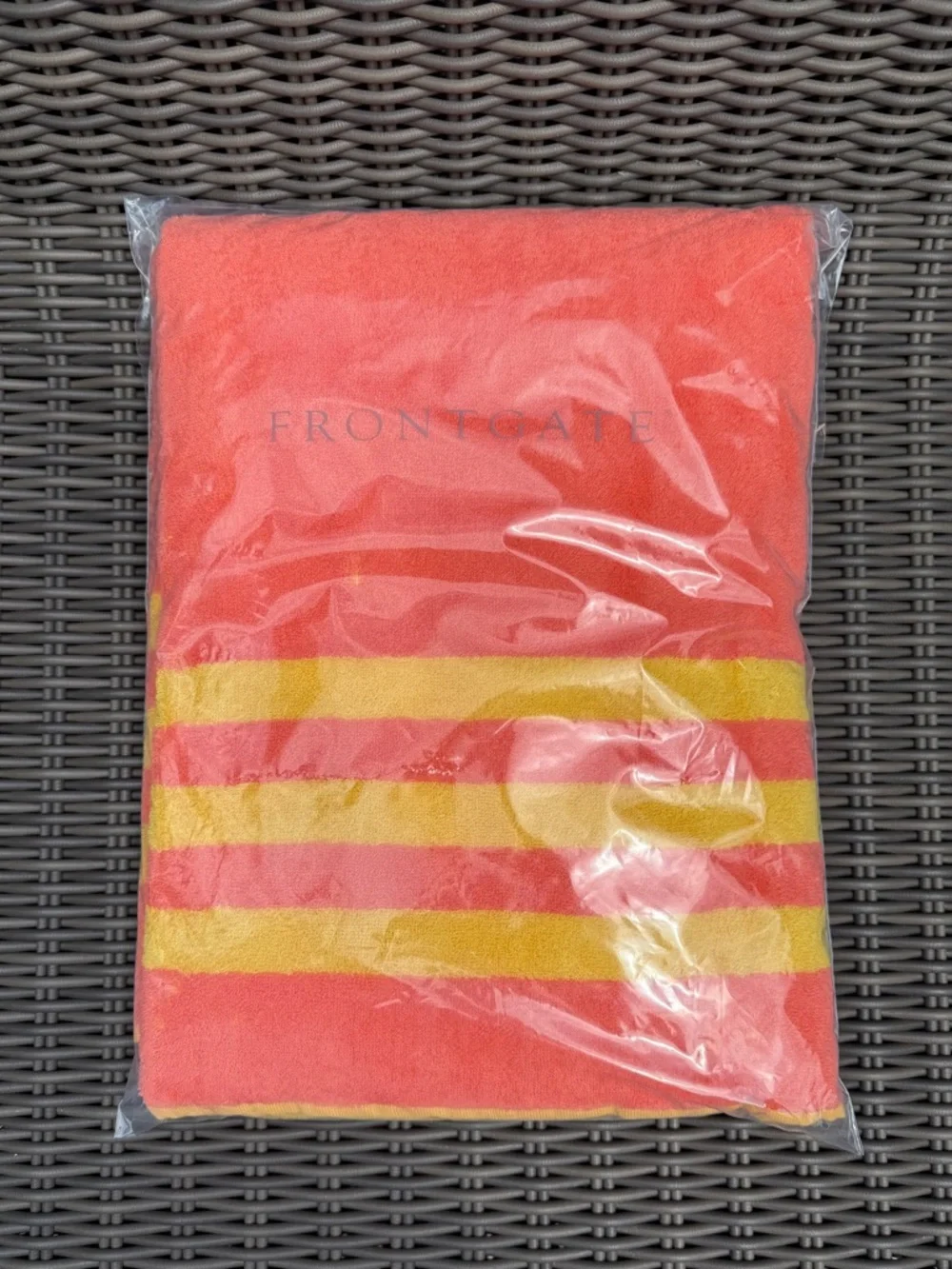 Frontgate Coral & Yellow Striped Beach Towel - NWT